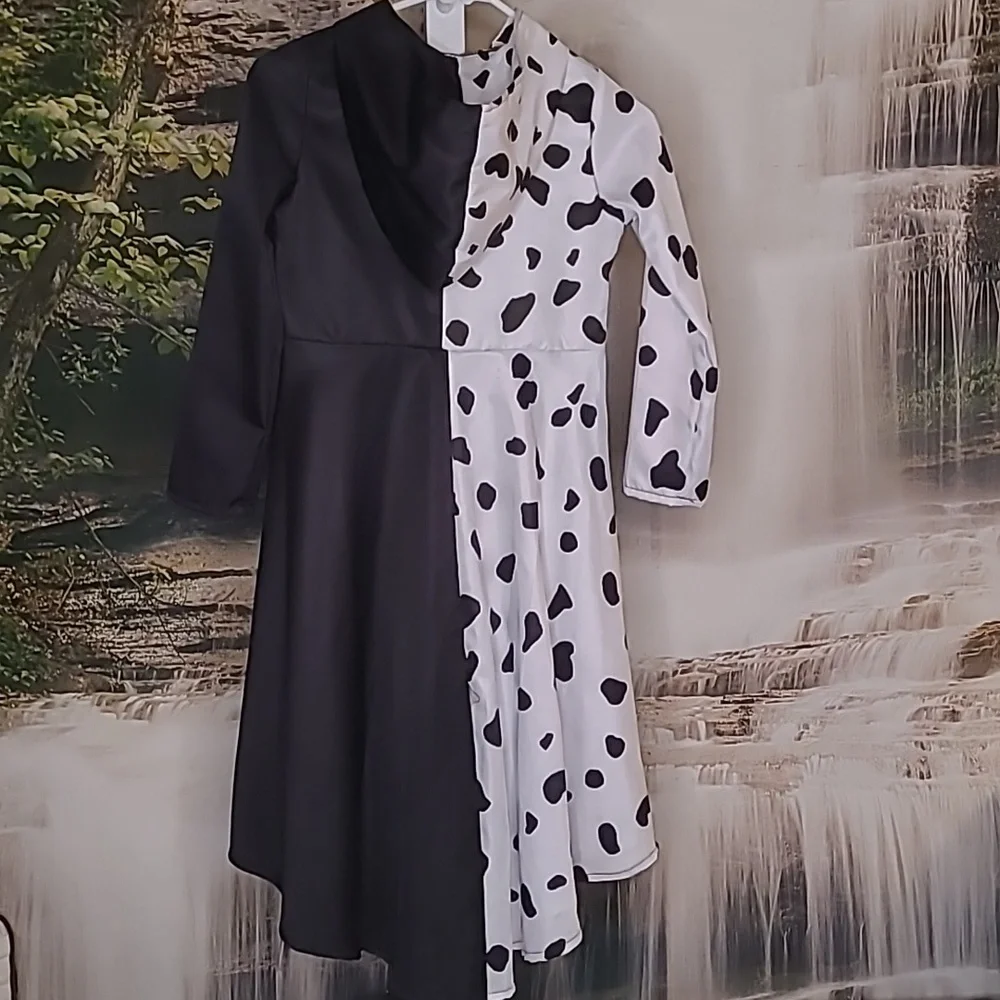 Cruella De Vil zip up dress Halloween costume Kids Girls 11-12 years